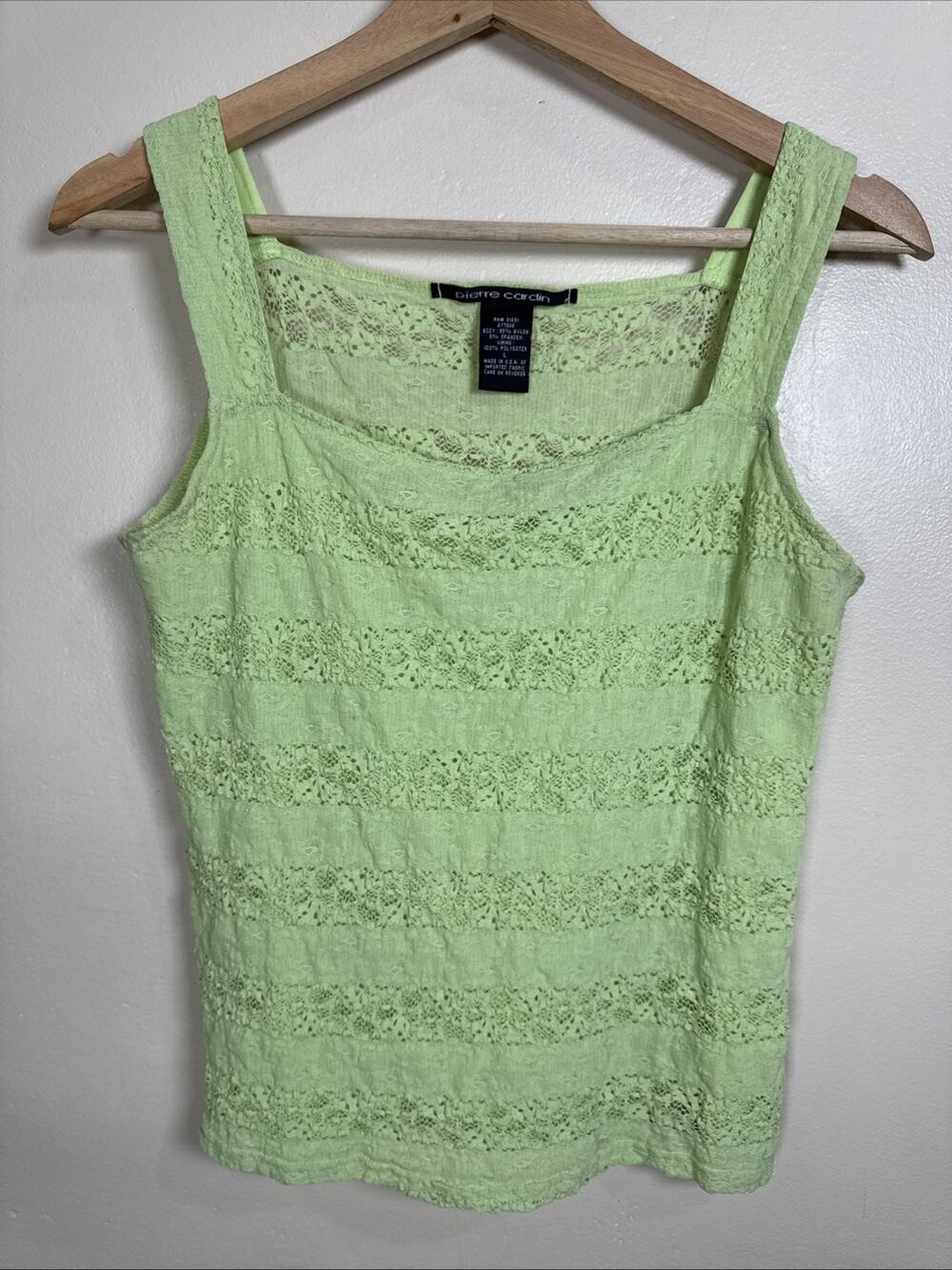 VTG Pierre Cardin Y2K Tank Top Square Neck Lace Stretch Nylon